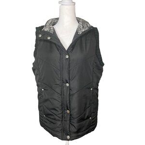 Carolyn Taylor Womens Quilted Black Puffer Vest With Knit Collar Size Medium